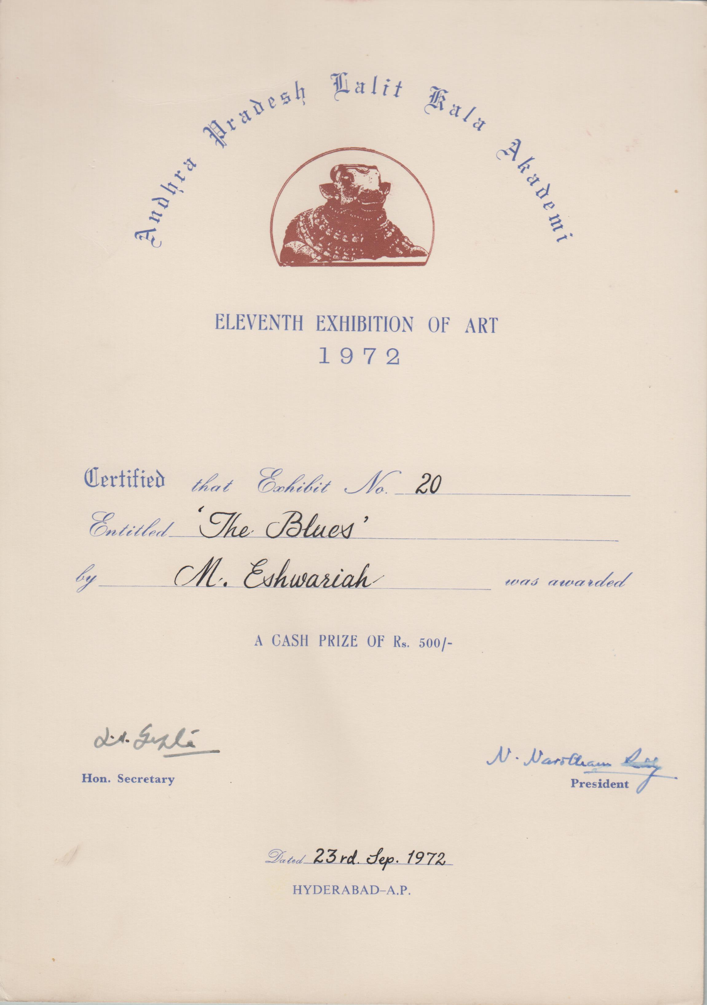 A.P. Lalit Kala Akademi Awards in 1972